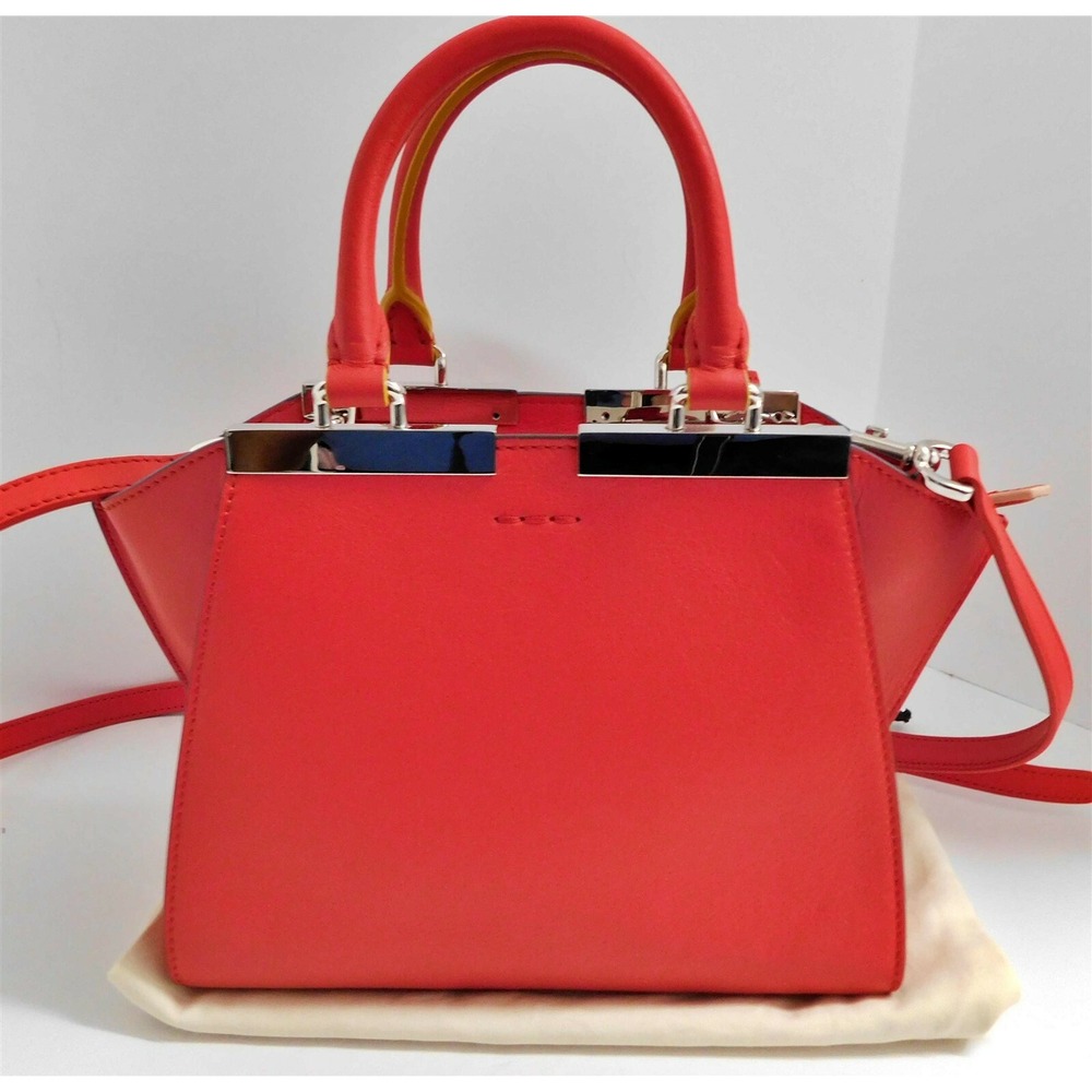 Fendi 3‎ Jours Red Leather Mini Tote Crossbody Bag Italy - Picture 5 of 9